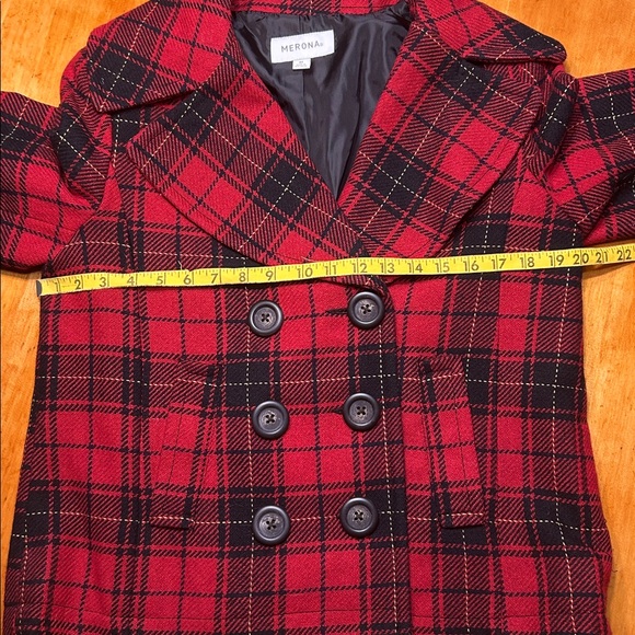 Merona Women’s Double-breasted Pea Coat Red Plaid Wool Lined Size Medium - Picture 5 of 9